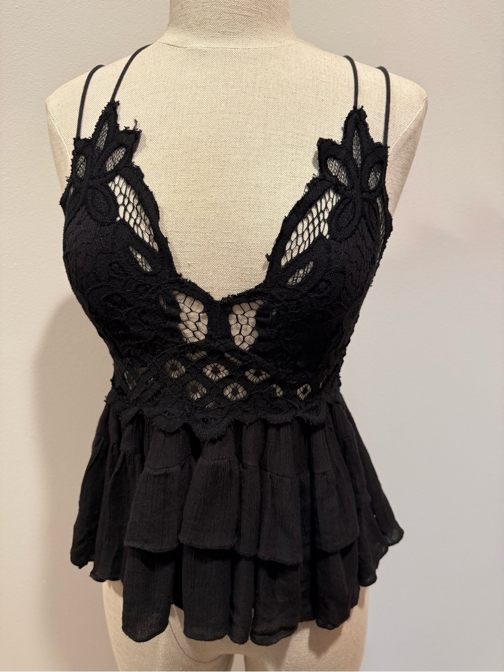 Free People Adella Black Crochet Lace Cami